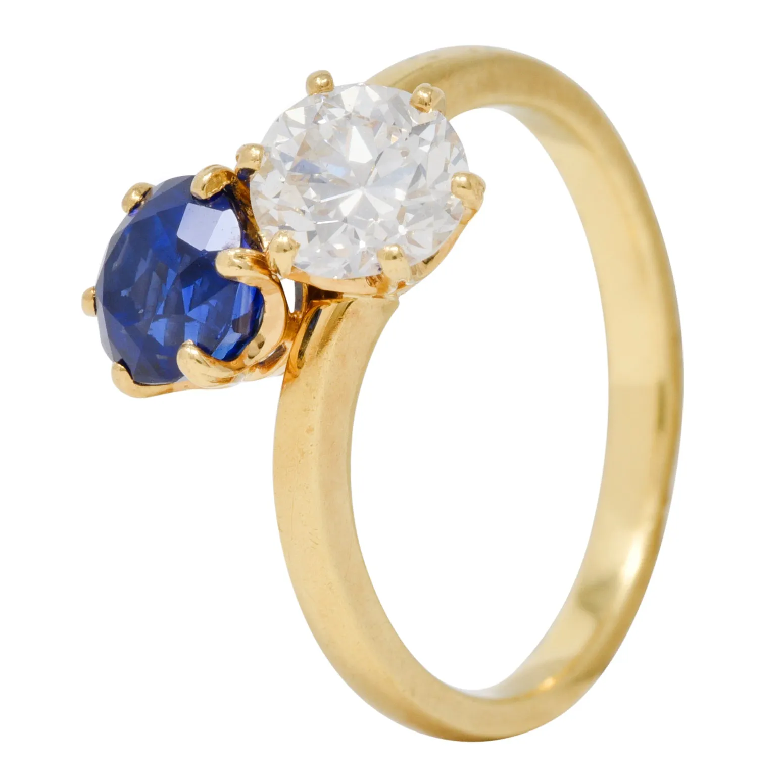 French Victorian Diamond Sapphire 2.04 CTW 18 Karat Gold Toi-Et-Moi Antique Ring