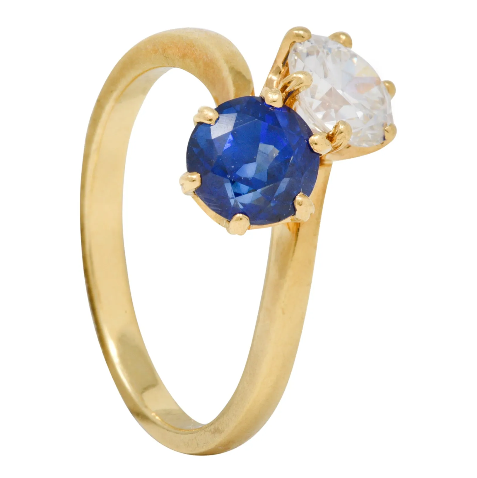 French Victorian Diamond Sapphire 2.04 CTW 18 Karat Gold Toi-Et-Moi Antique Ring