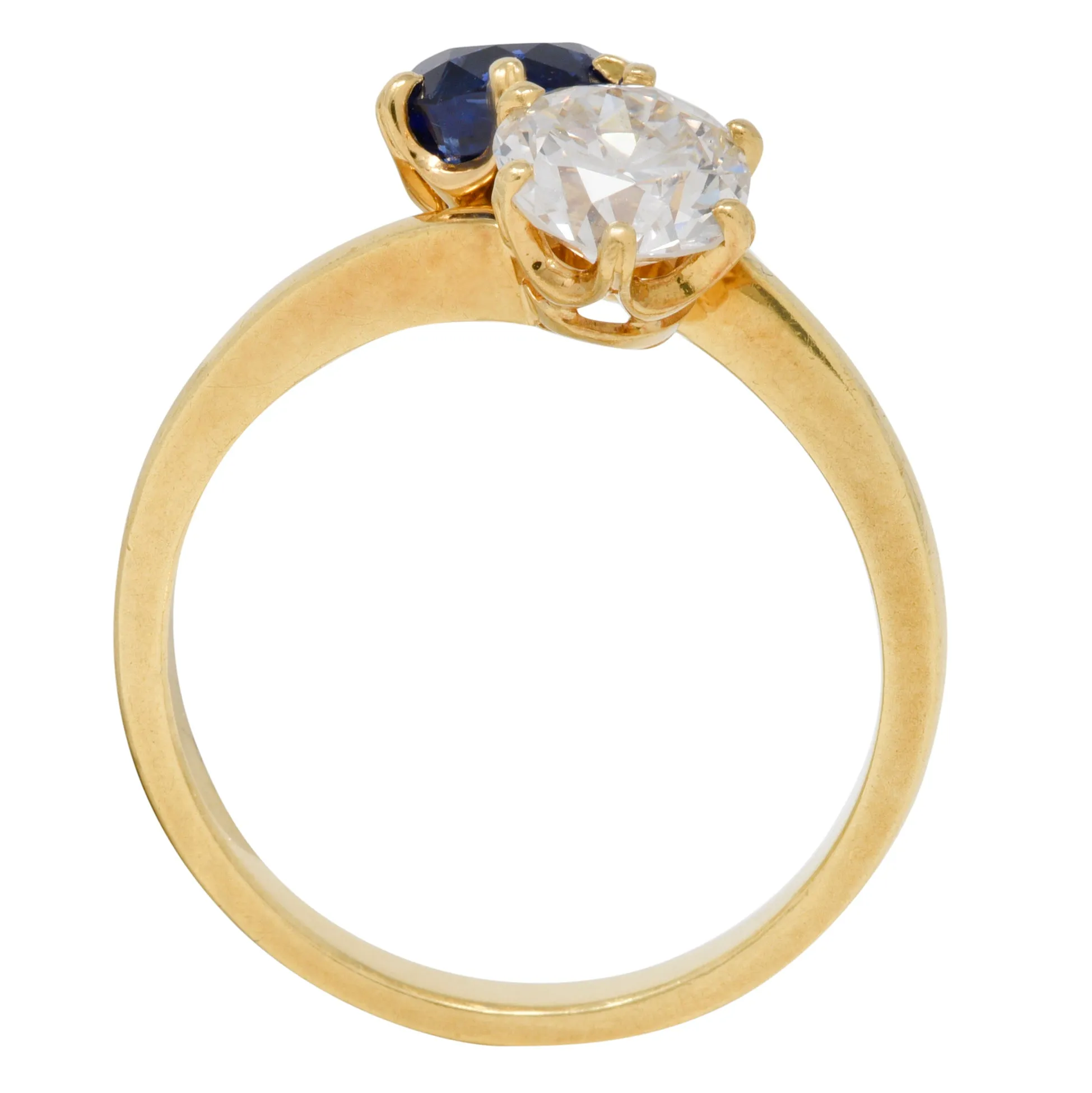 French Victorian Diamond Sapphire 2.04 CTW 18 Karat Gold Toi-Et-Moi Antique Ring