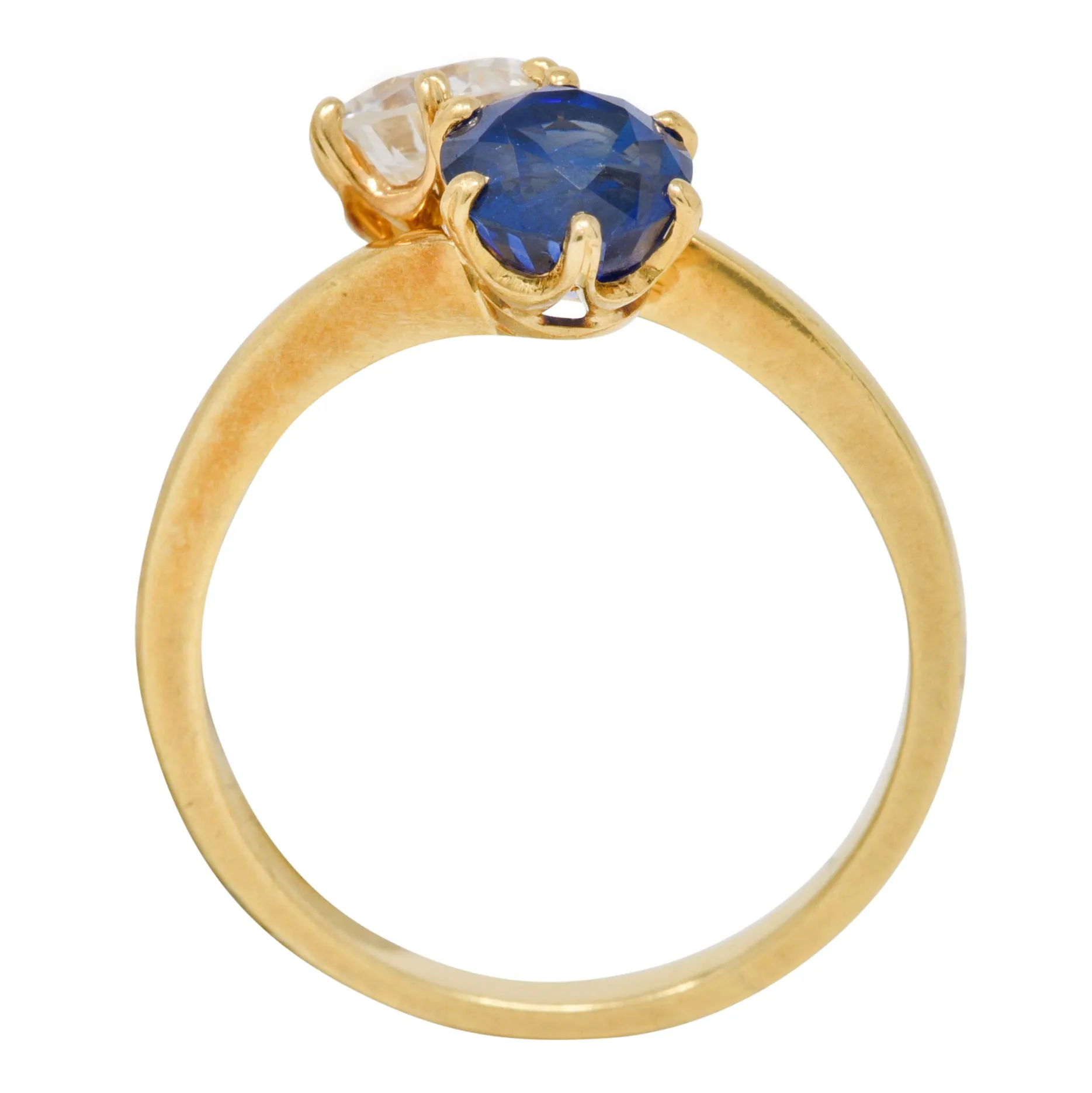 French Victorian Diamond Sapphire 2.04 CTW 18 Karat Gold Toi-Et-Moi Antique Ring