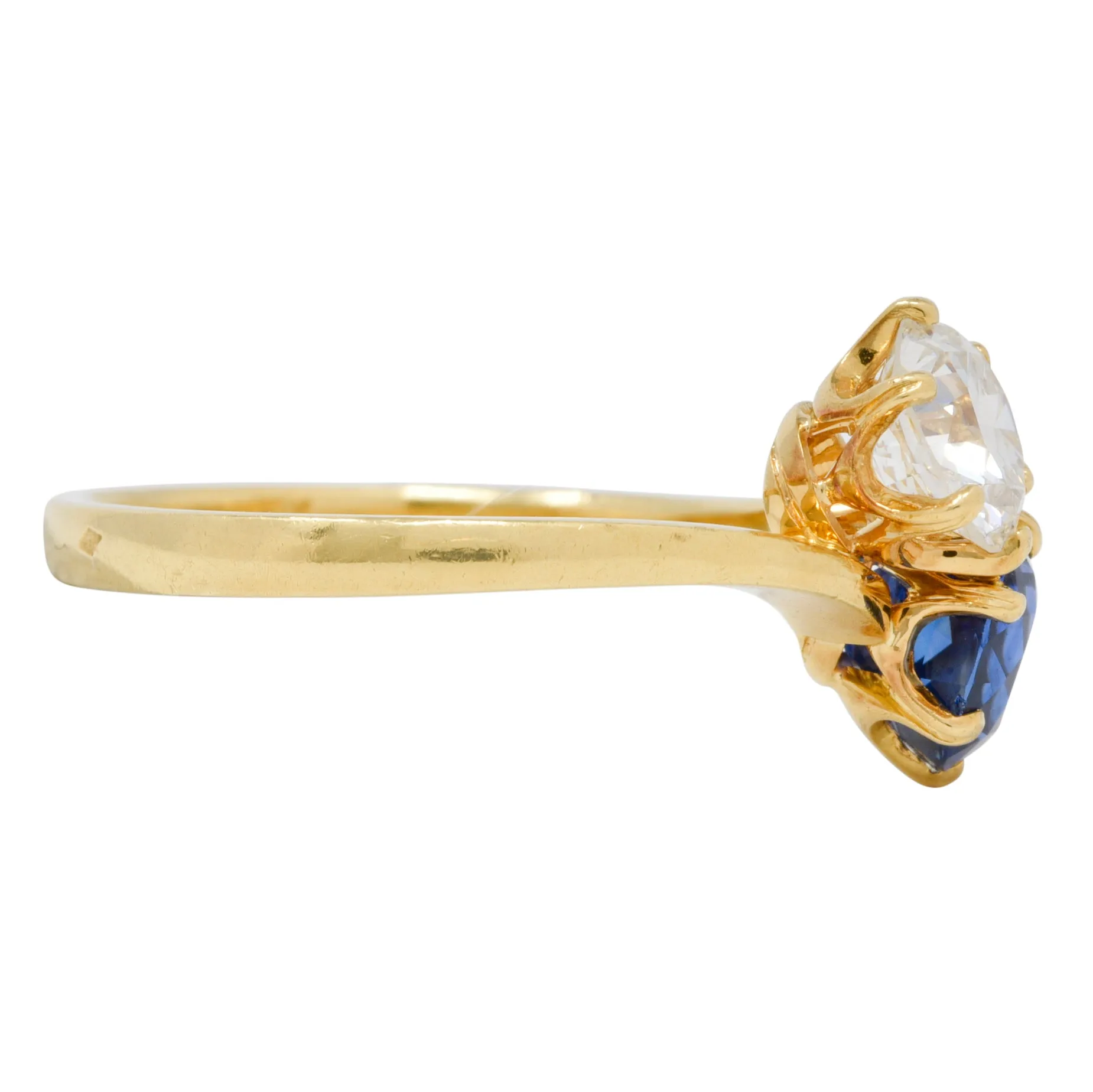 French Victorian Diamond Sapphire 2.04 CTW 18 Karat Gold Toi-Et-Moi Antique Ring