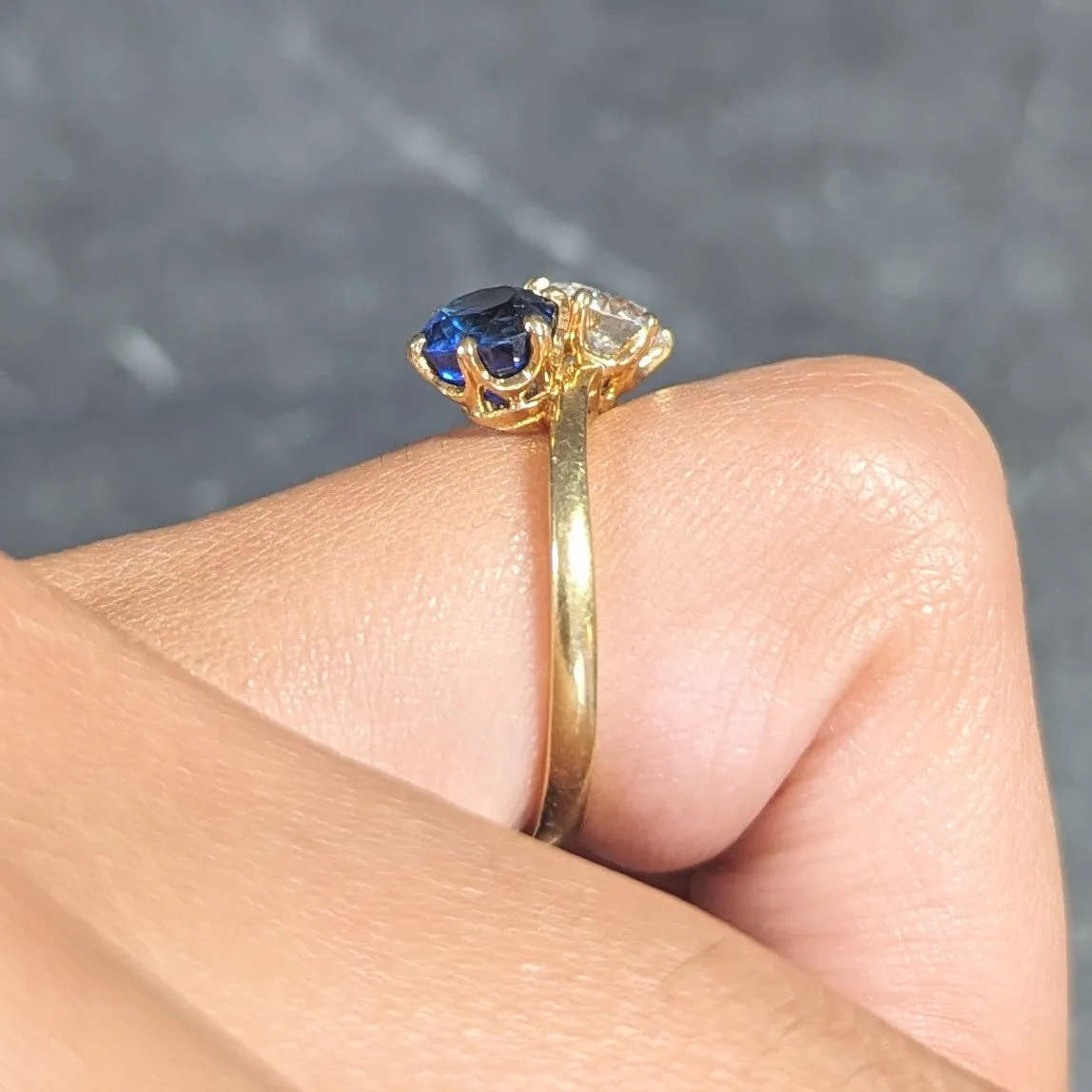 French Victorian Diamond Sapphire 2.04 CTW 18 Karat Gold Toi-Et-Moi Antique Ring