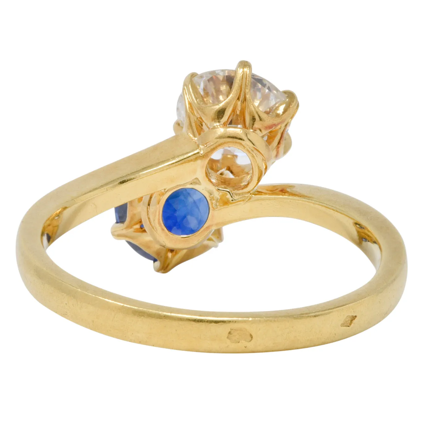 French Victorian Diamond Sapphire 2.04 CTW 18 Karat Gold Toi-Et-Moi Antique Ring