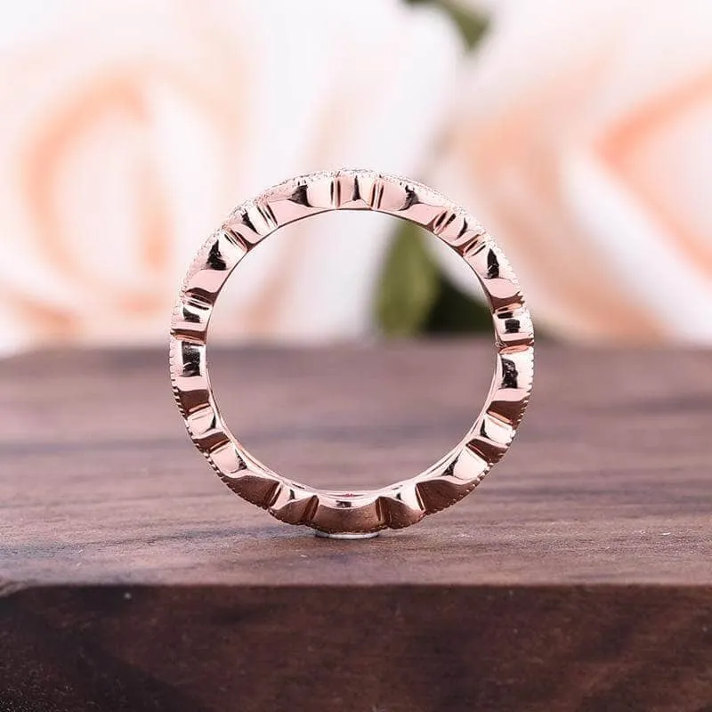 Full Eternity 3PC Stacking Wedding Band Set In Rose Gold