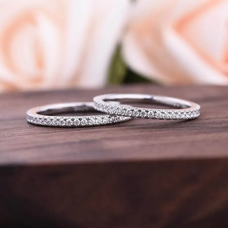 Full Eternity 3PC Stacking Wedding Band Set In Rose Gold