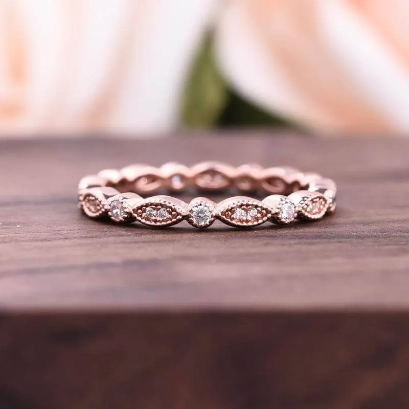 Full Eternity 3PC Stacking Wedding Band Set In Rose Gold