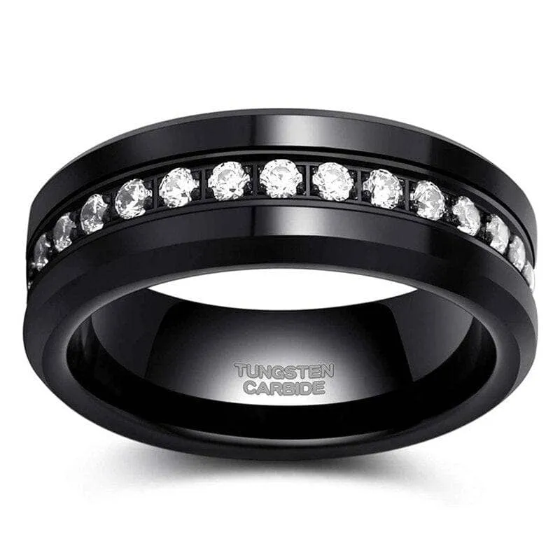 Full Eternity Diamond 8mm Black Tungsten Wedding Band