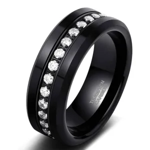 Full Eternity Diamond 8mm Black Tungsten Wedding Band