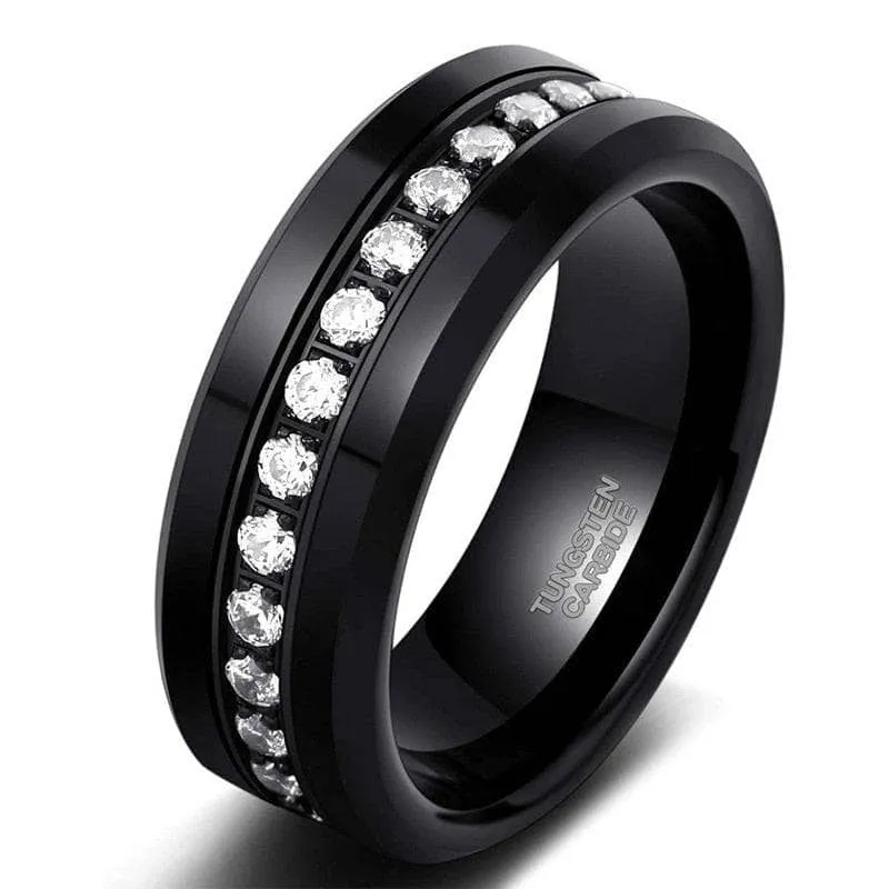 Full Eternity Diamond 8mm Black Tungsten Wedding Band