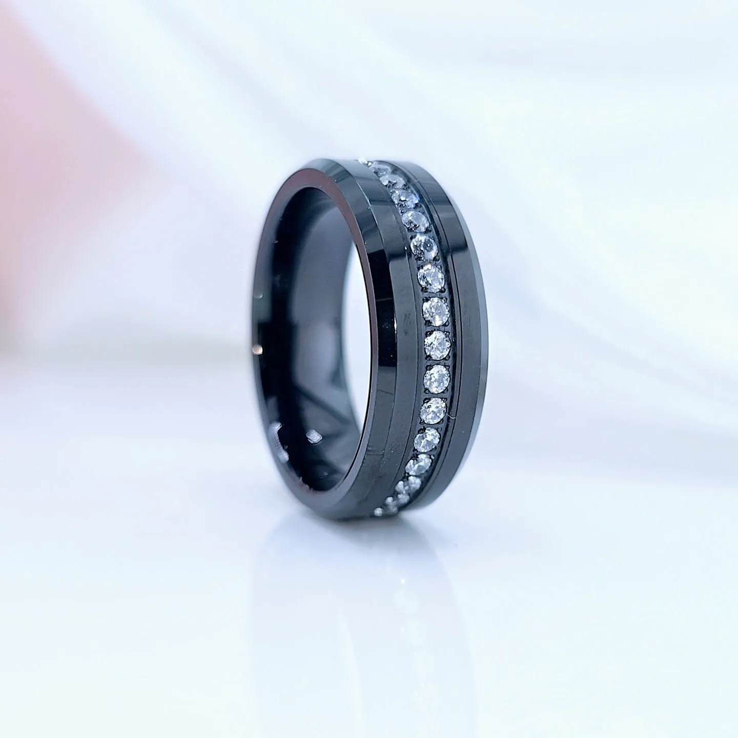 Full Eternity Diamond 8mm Black Tungsten Wedding Band