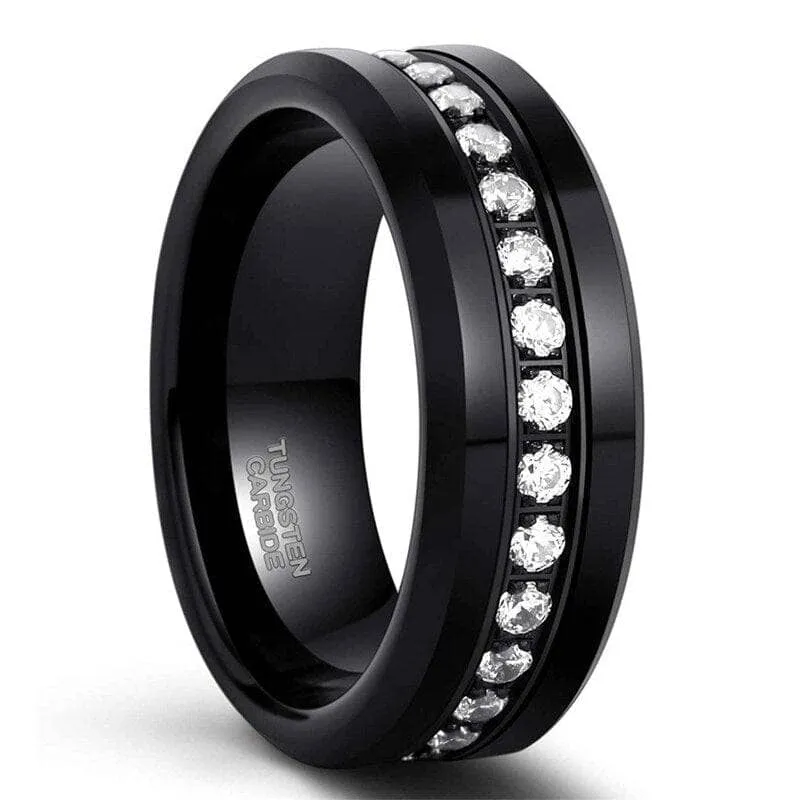 Full Eternity Diamond 8mm Black Tungsten Wedding Band
