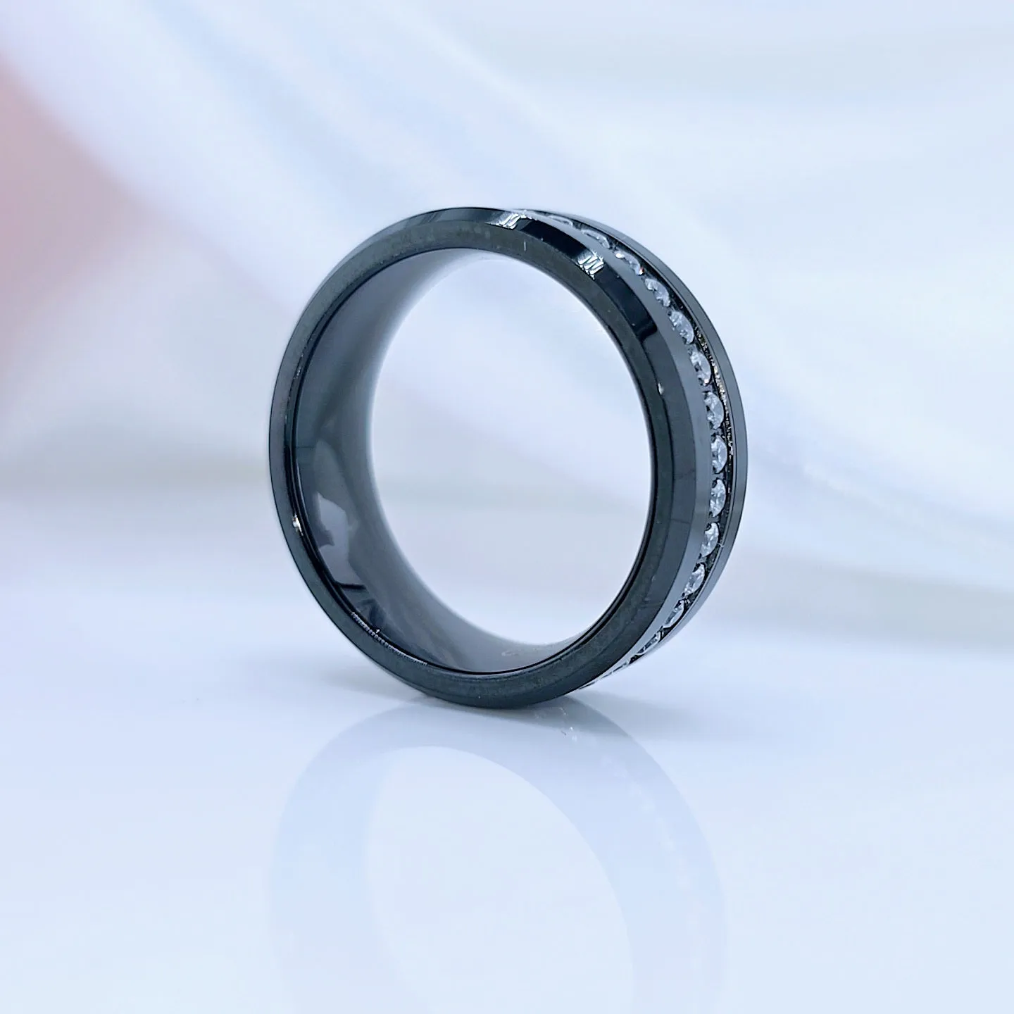 Full Eternity Diamond 8mm Black Tungsten Wedding Band