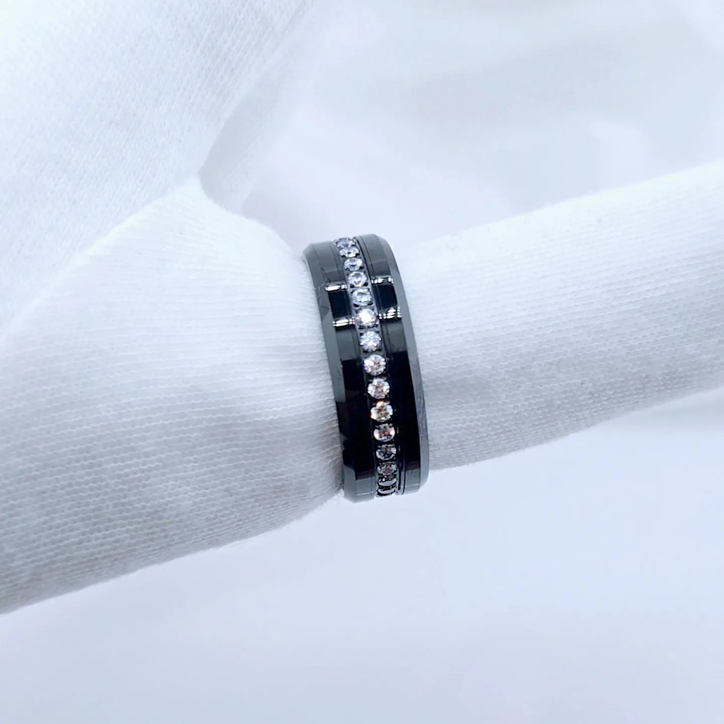 Full Eternity Diamond 8mm Black Tungsten Wedding Band