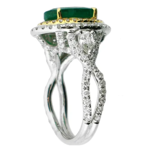 Genuine Natural Emerald & Diamond, 18 Karat two tone Gold Ring