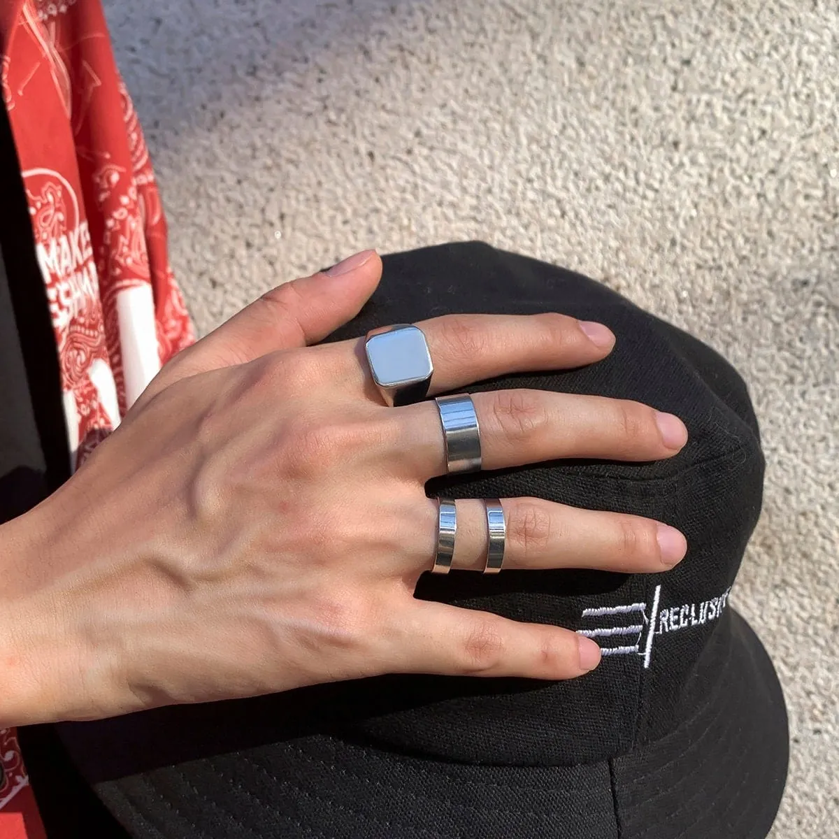Geometric 4 Pieces Silver Tone Stackable Ring Set