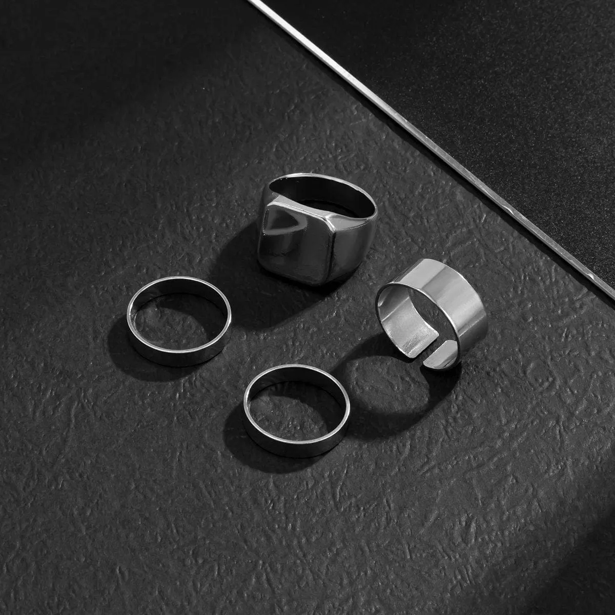 Geometric 4 Pieces Silver Tone Stackable Ring Set