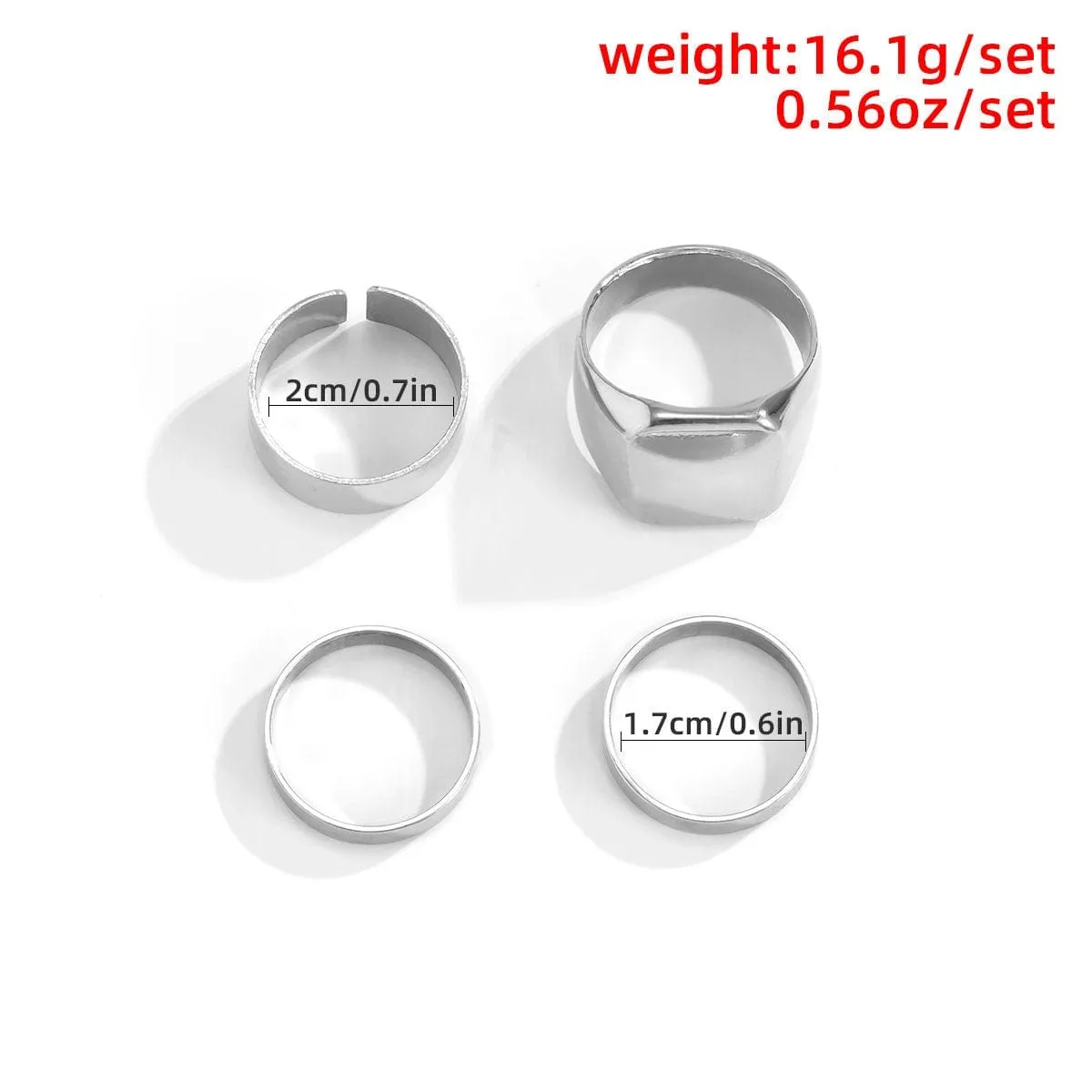 Geometric 4 Pieces Silver Tone Stackable Ring Set