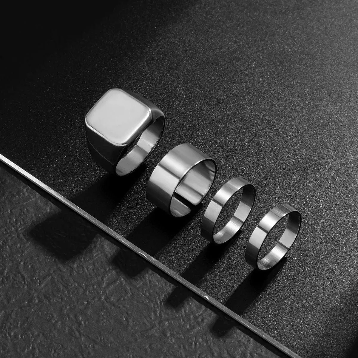 Geometric 4 Pieces Silver Tone Stackable Ring Set