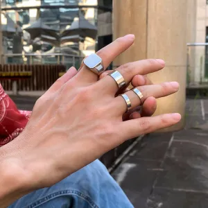 Geometric 4 Pieces Silver Tone Stackable Ring Set