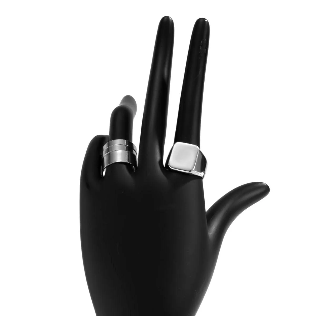 Geometric 4 Pieces Silver Tone Stackable Ring Set