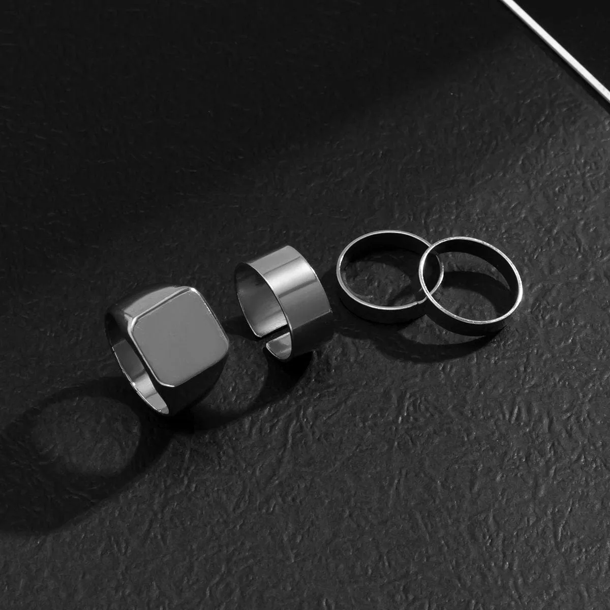 Geometric 4 Pieces Silver Tone Stackable Ring Set