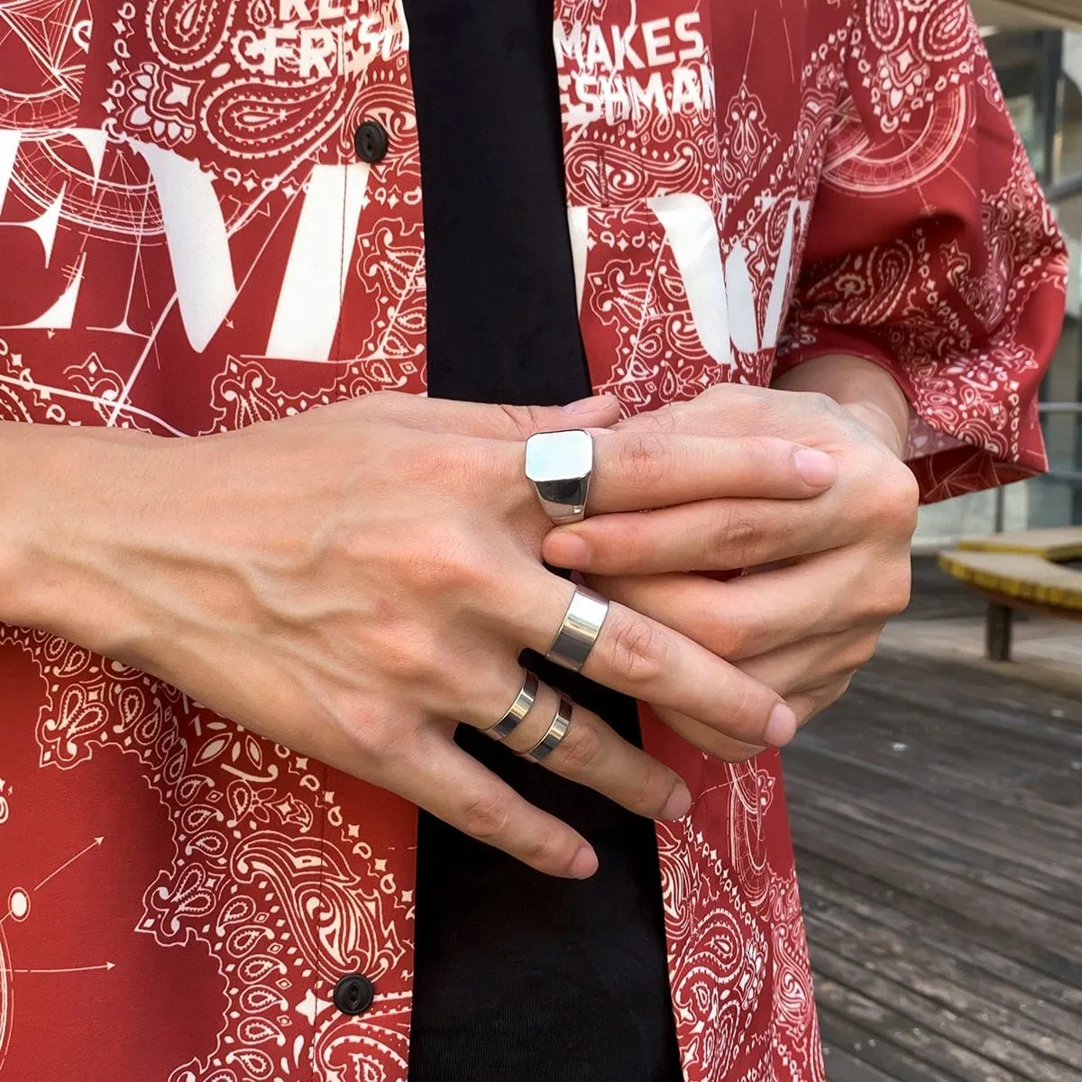 Geometric 4 Pieces Silver Tone Stackable Ring Set