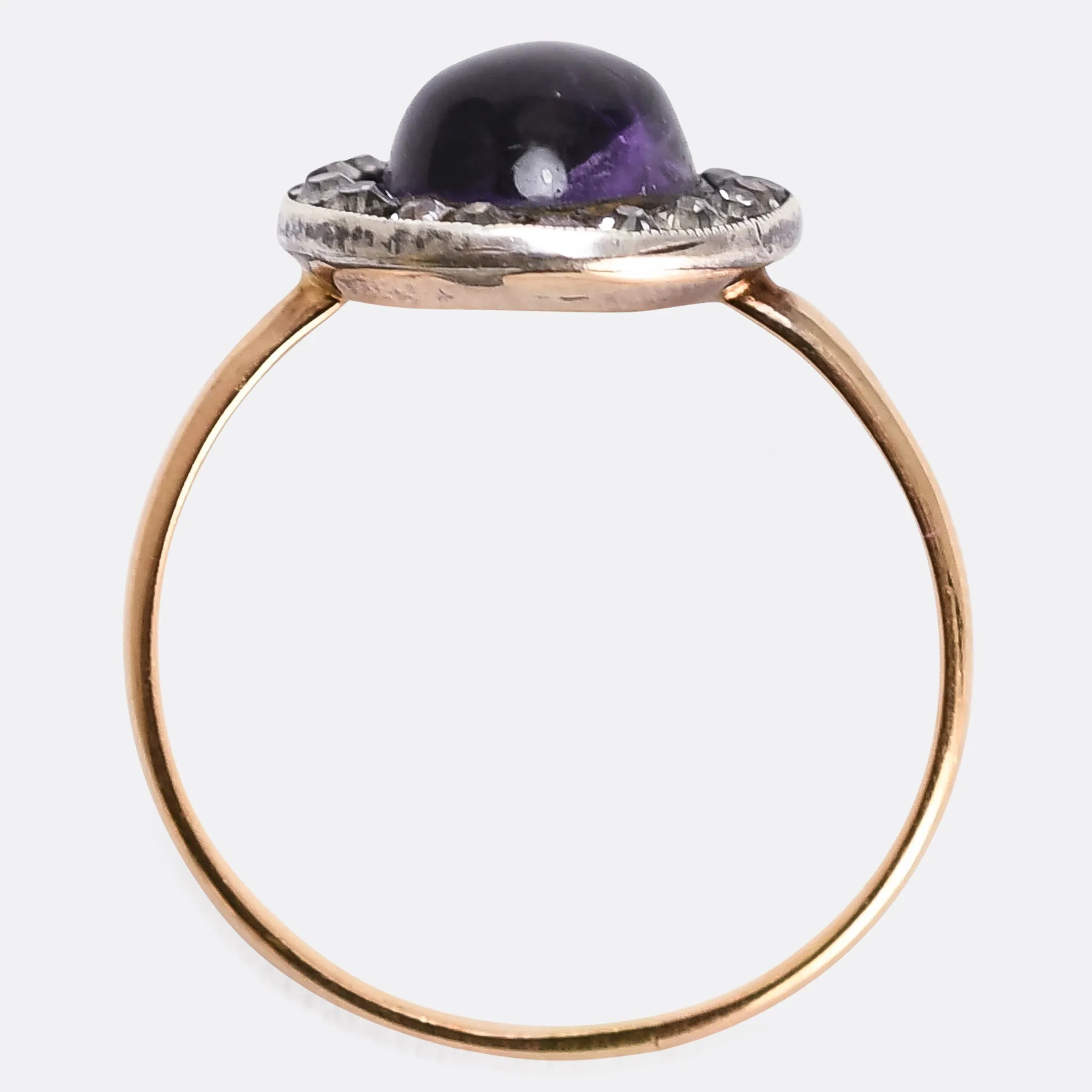 Georgian Cabochon Amethyst & Diamond Memorial Cluster Ring