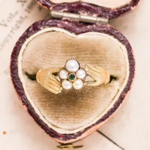 Georgian Pearl & Emerald Pansy Fede Ring