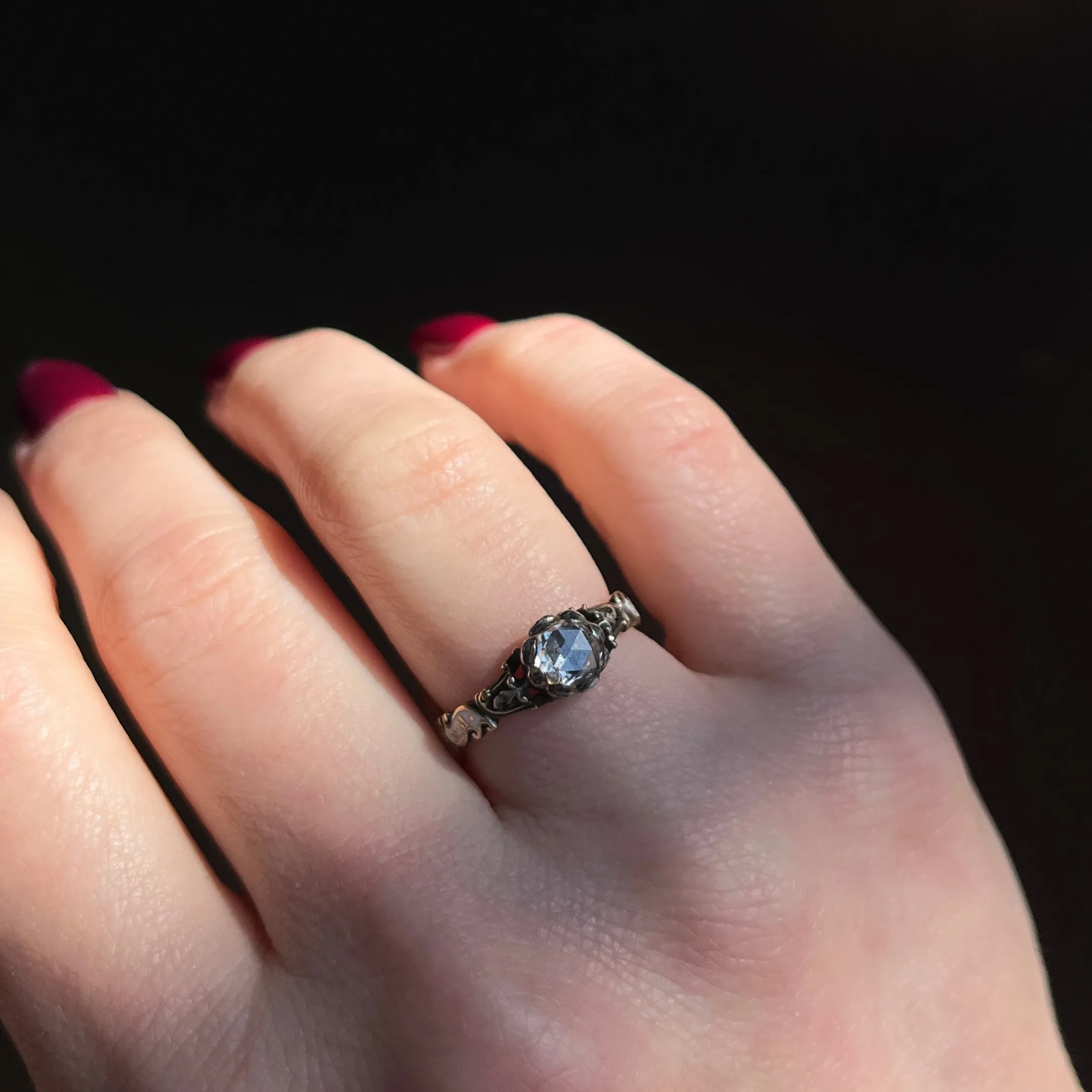 Georgian Rose Cut Diamond and Enamel Mourning Ring, Circa 1752
