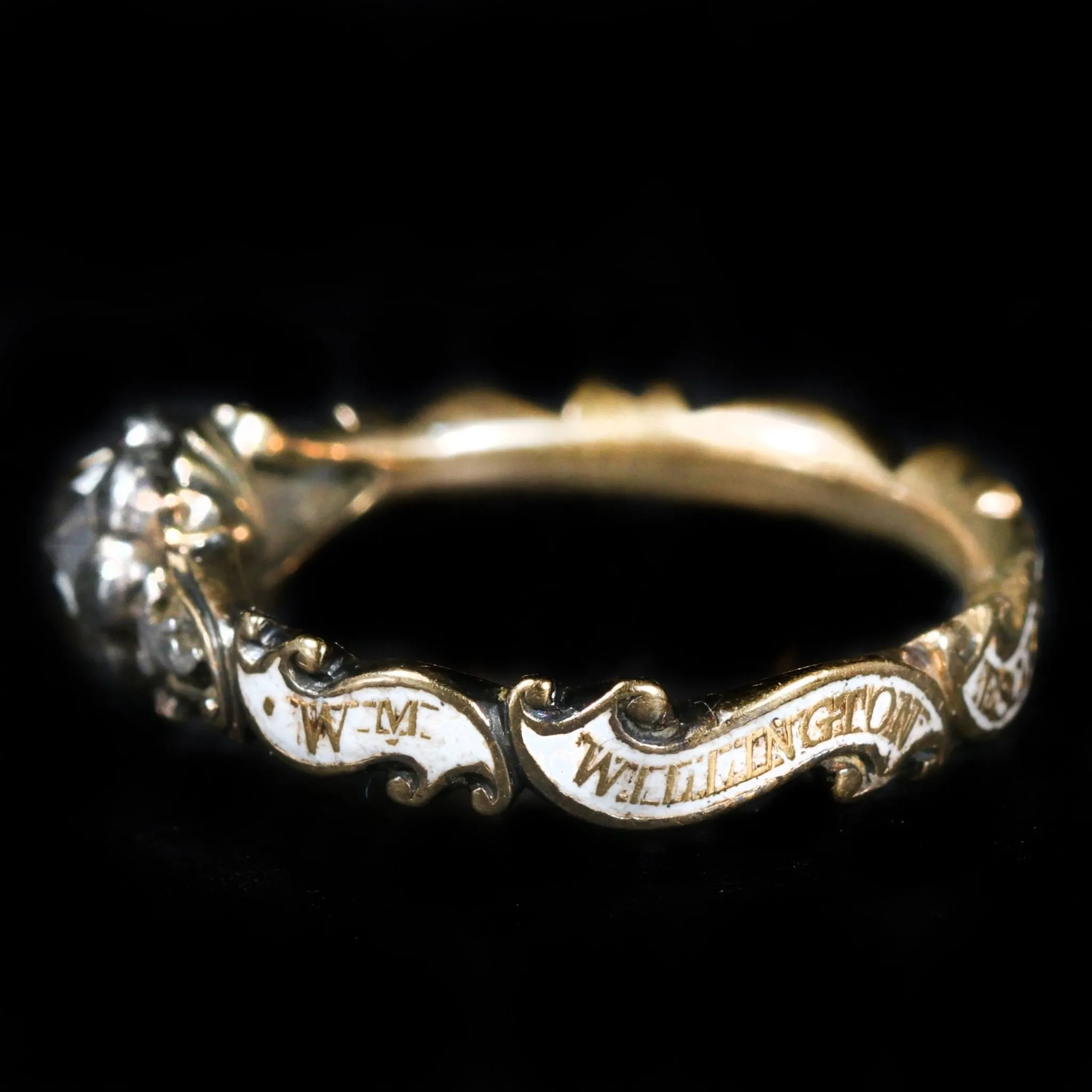 Georgian Rose Cut Diamond and Enamel Mourning Ring, Circa 1752