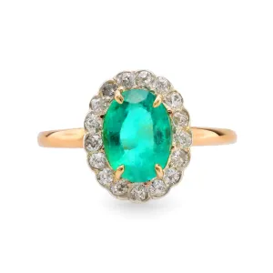 GIA 1.40 carat emerald diamond 14k yellow gold silver cluster ring