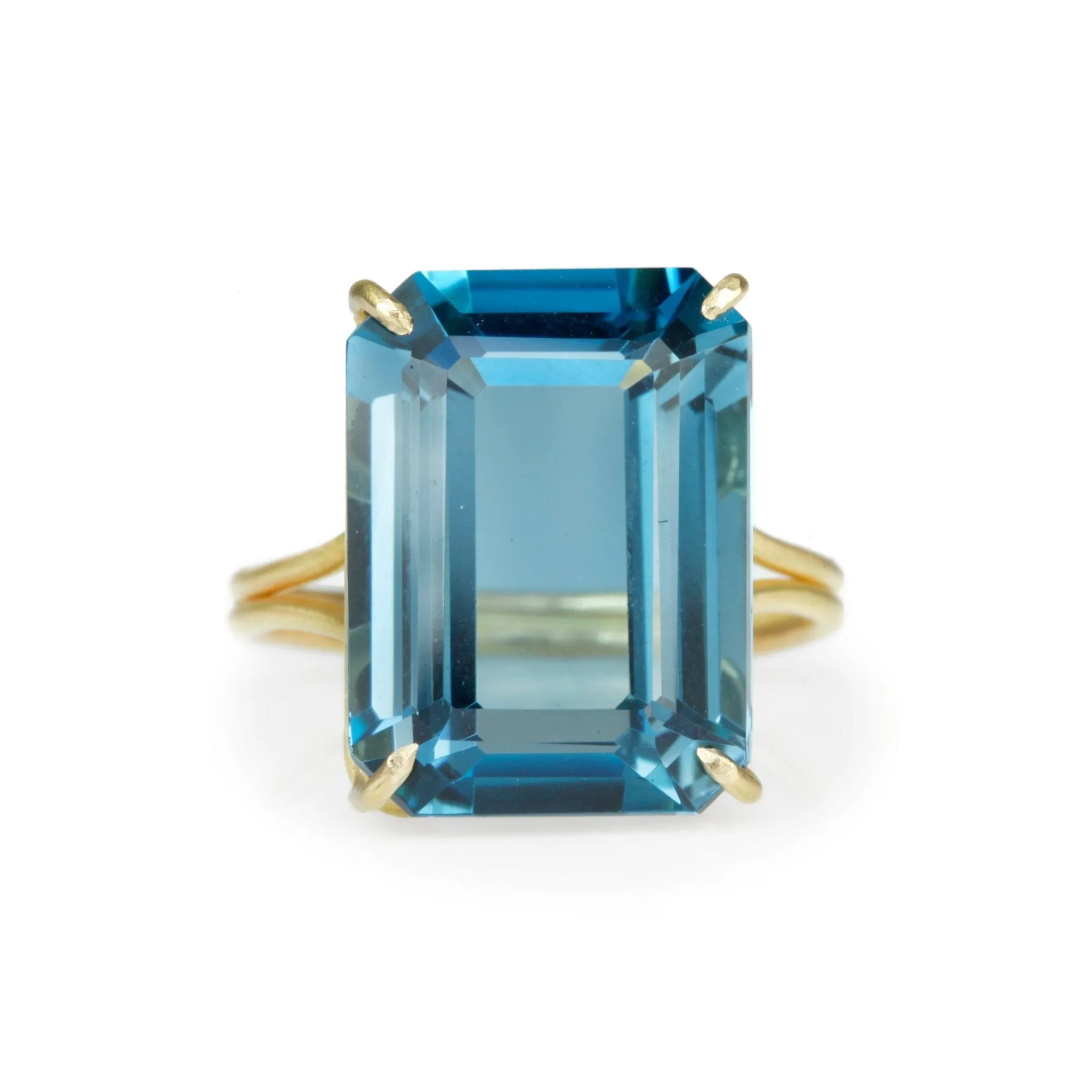 Gold and Emerald Cut London Blue Topaz Ring