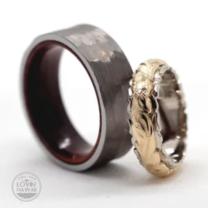 Gold Hawaiian Wedding Rings Set  (6mm & 8mm width)