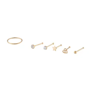 Gold Mixed Nose Piercing 6-Pack