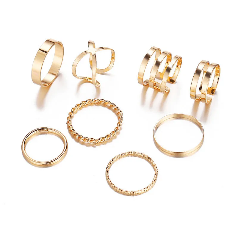 Gold Plated Eight Piece Western Designs Ring Set