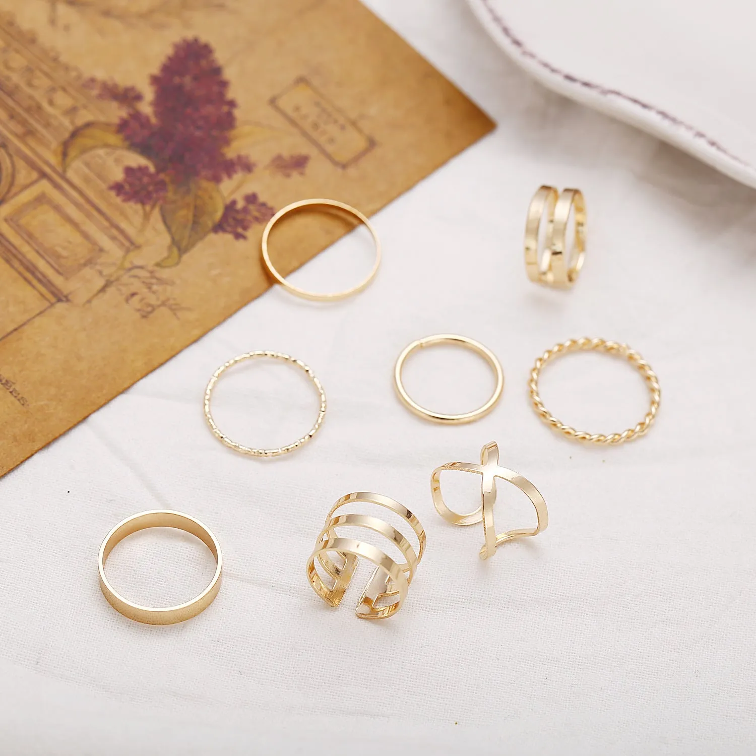 Gold Plated Eight Piece Western Designs Ring Set