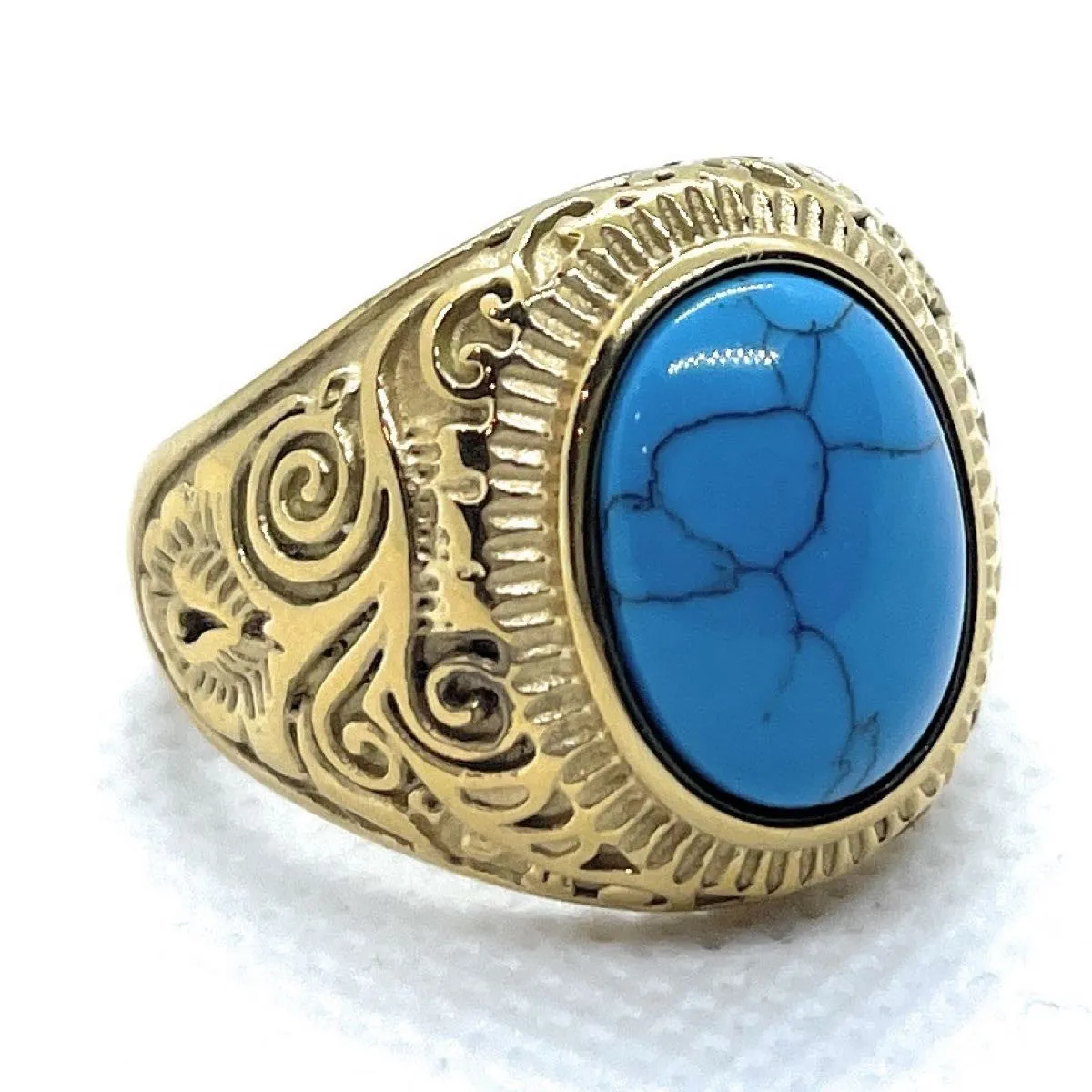Gold-Tone 'Land of the Navajo' Stainless Steel Ring (#728Gold)