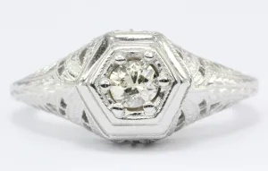 Gorgeous Art Deco 14K White Gold Old European Cut Diamond Engagement Ring c.1920