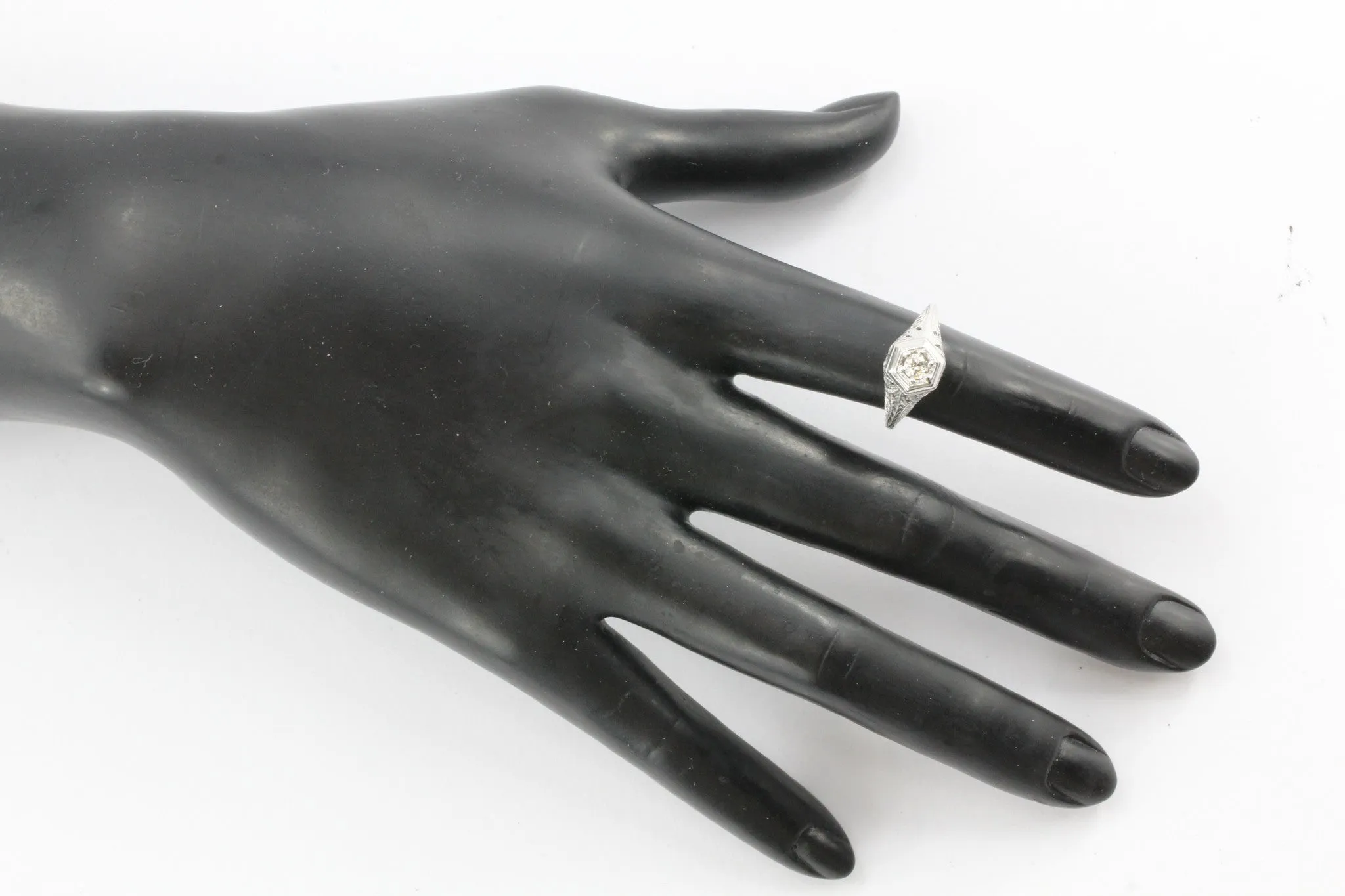 Gorgeous Art Deco 14K White Gold Old European Cut Diamond Engagement Ring c.1920