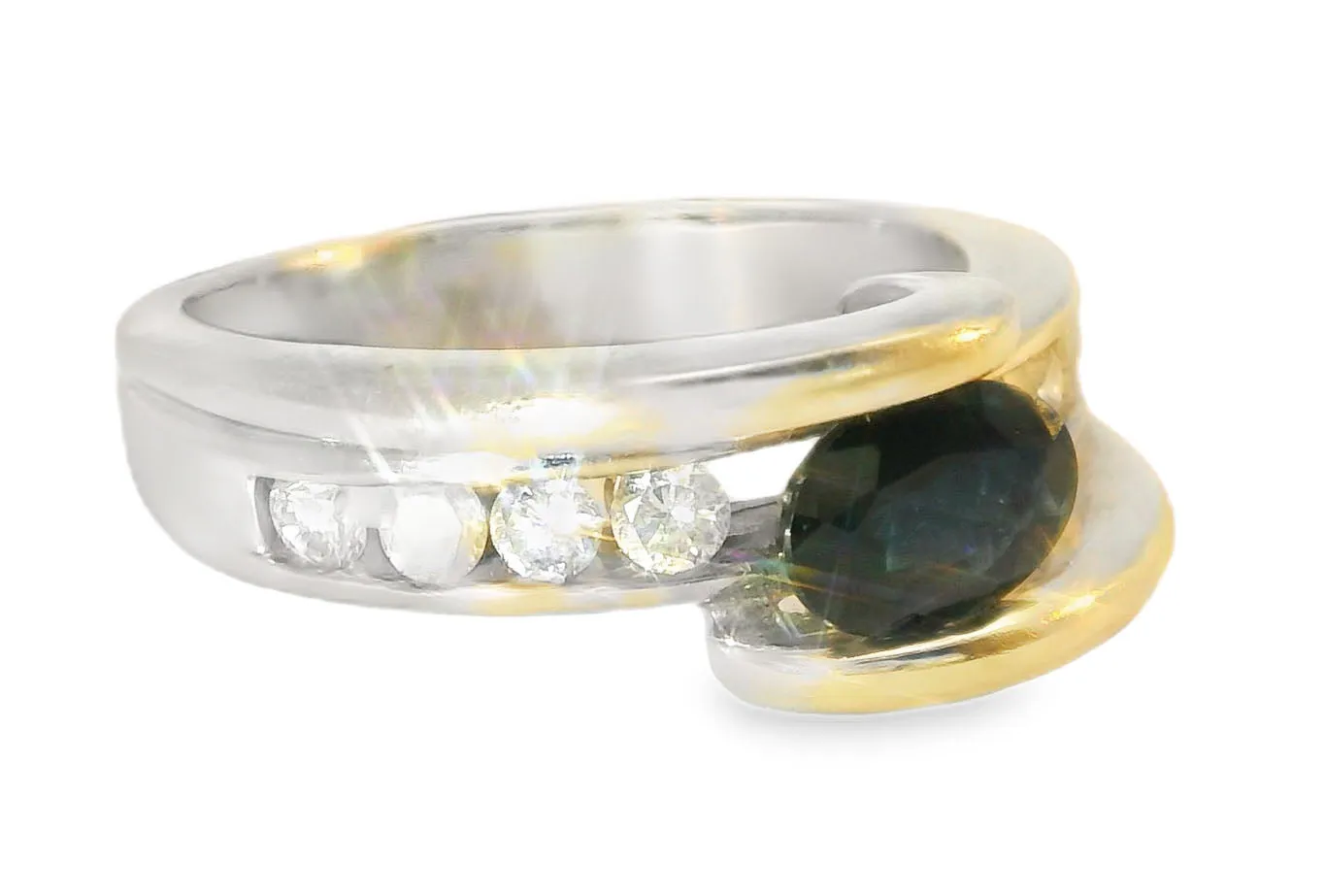 Gorgeous Estate 14K White Gold Sapphire Diamond Tension Band Ring