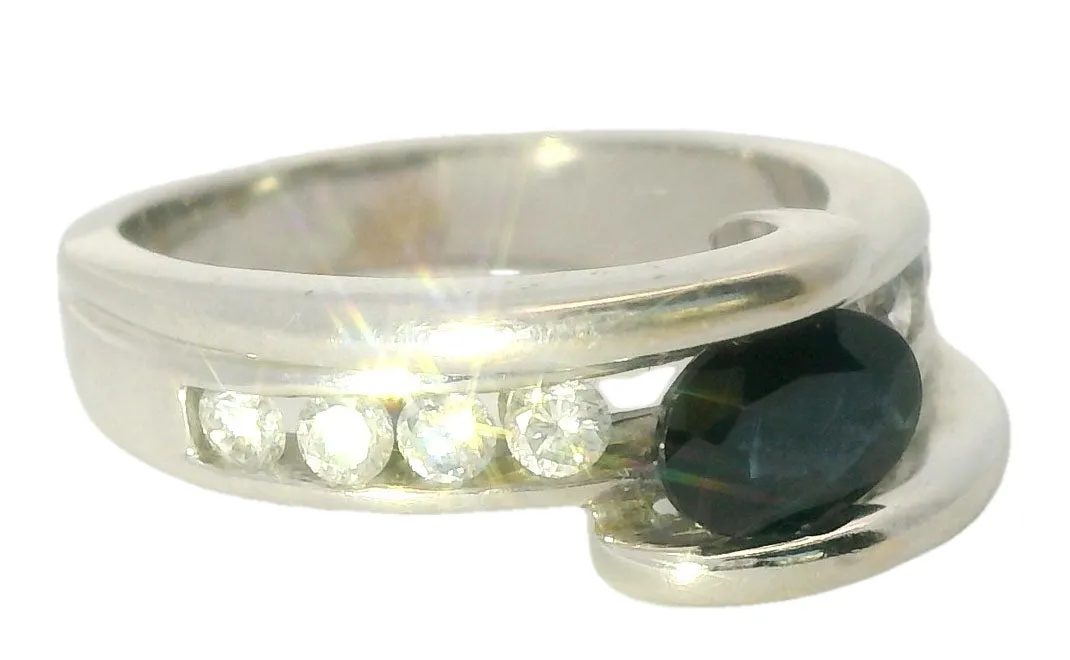 Gorgeous Estate 14K White Gold Sapphire Diamond Tension Band Ring