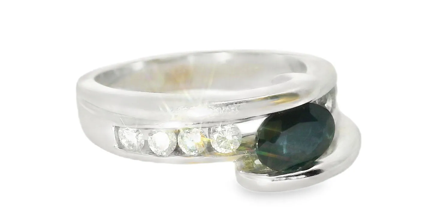 Gorgeous Estate 14K White Gold Sapphire Diamond Tension Band Ring