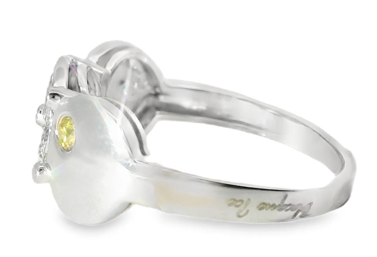 Gorgeous Estate 14K White Gold Yellow Diamond Disc Circle Band Ring