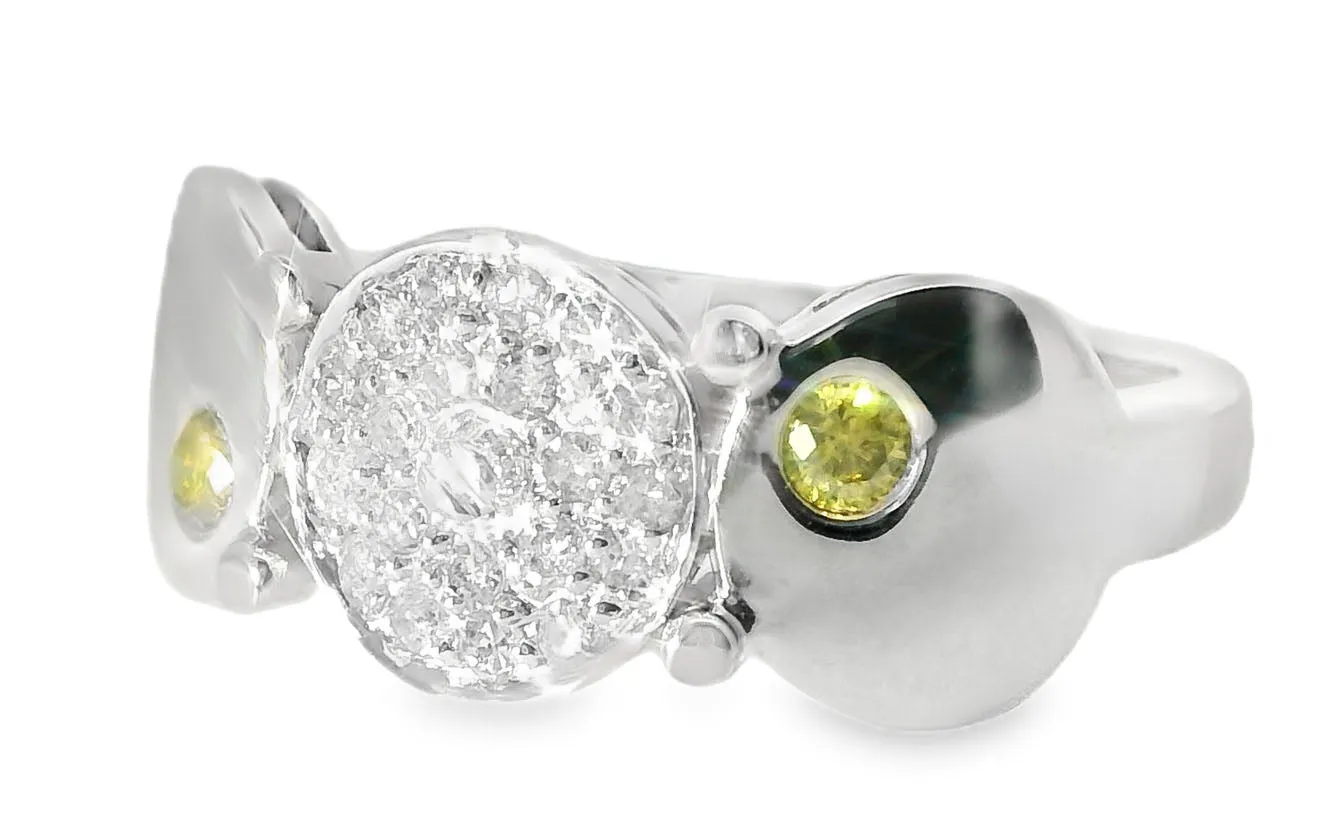 Gorgeous Estate 14K White Gold Yellow Diamond Disc Circle Band Ring