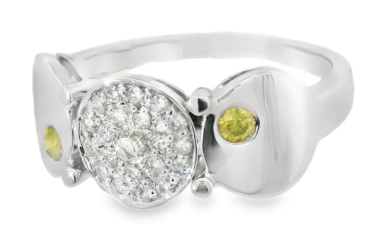 Gorgeous Estate 14K White Gold Yellow Diamond Disc Circle Band Ring