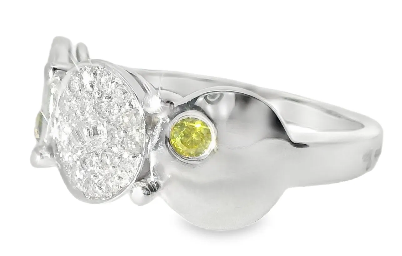 Gorgeous Estate 14K White Gold Yellow Diamond Disc Circle Band Ring