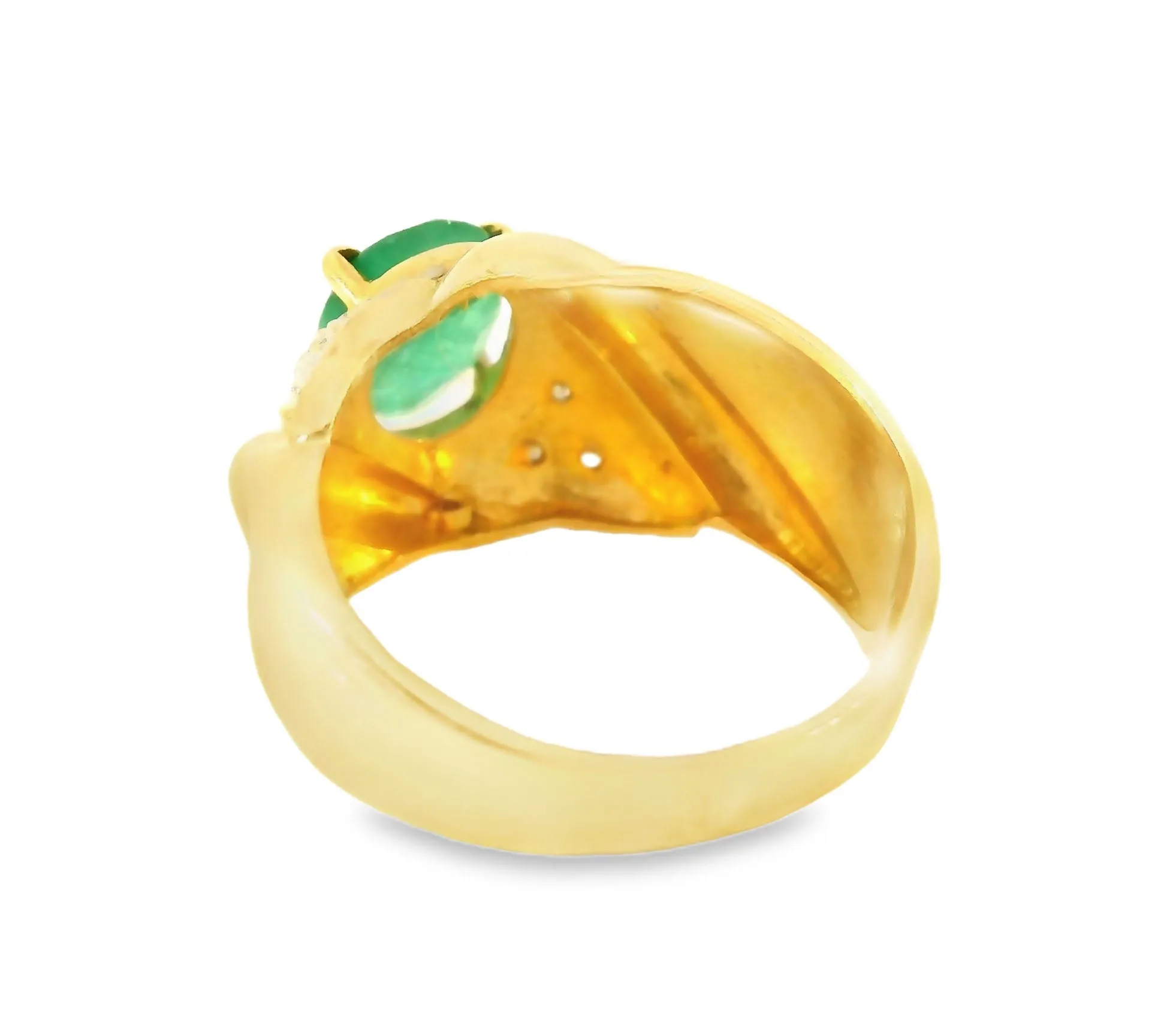 Gorgeous Estate 14K Yellow Gold Emerald Pave Diamond Ring
