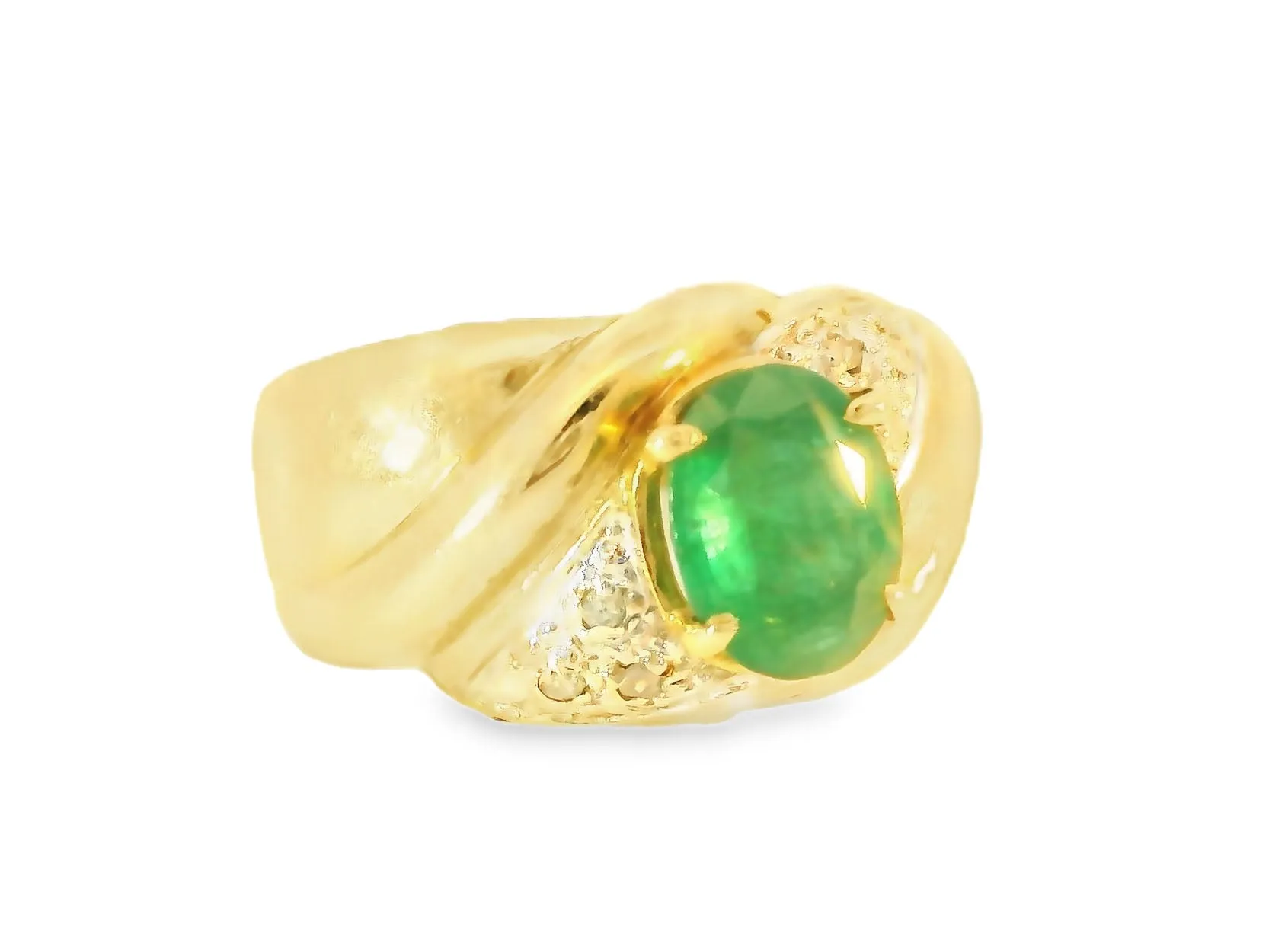 Gorgeous Estate 14K Yellow Gold Emerald Pave Diamond Ring