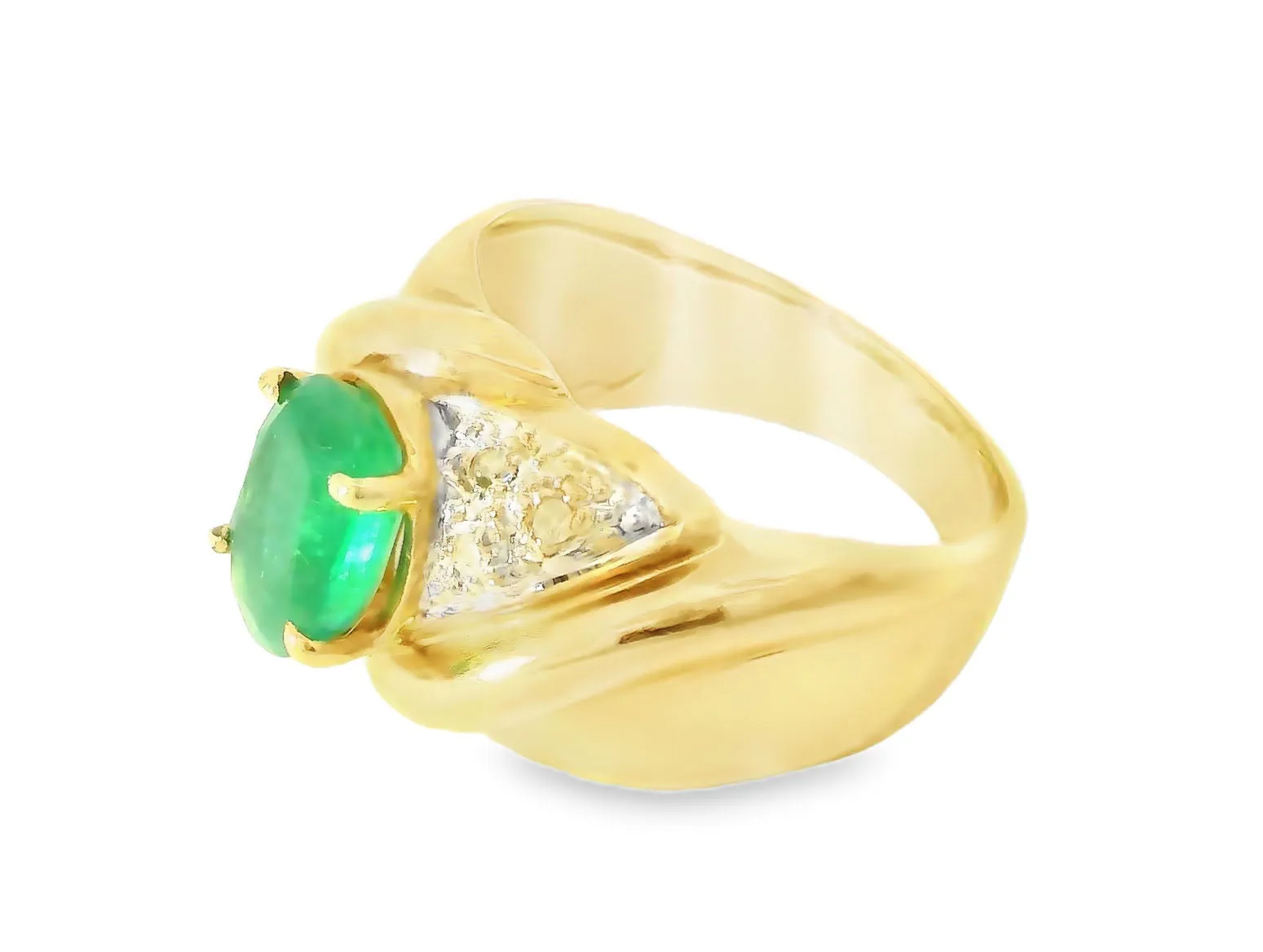 Gorgeous Estate 14K Yellow Gold Emerald Pave Diamond Ring