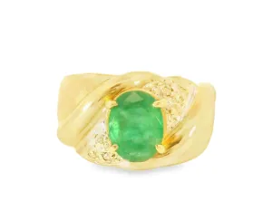 Gorgeous Estate 14K Yellow Gold Emerald Pave Diamond Ring